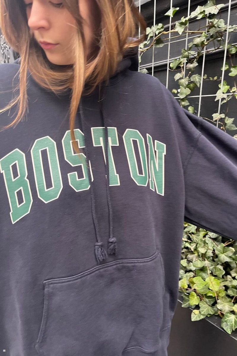 Sweat a Capuche Brandy Melville Christy Boston Bleu Marine | QVX-75478913